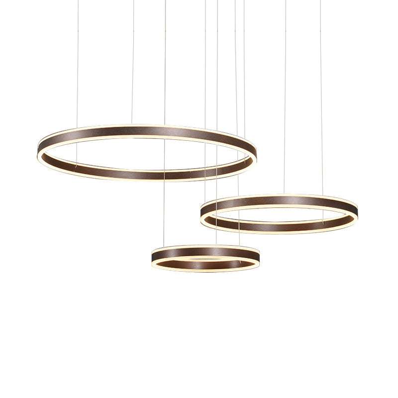 Modern Coffee Acrylic Led Chandelier - 3/4-Light Circle Pendant With Warm/White Lighting