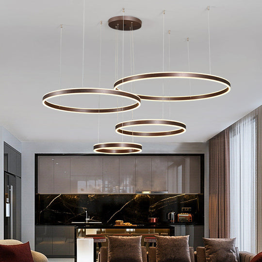 Modern Coffee Acrylic Led Chandelier - 3/4-Light Circle Pendant With Warm/White Lighting 4 / White