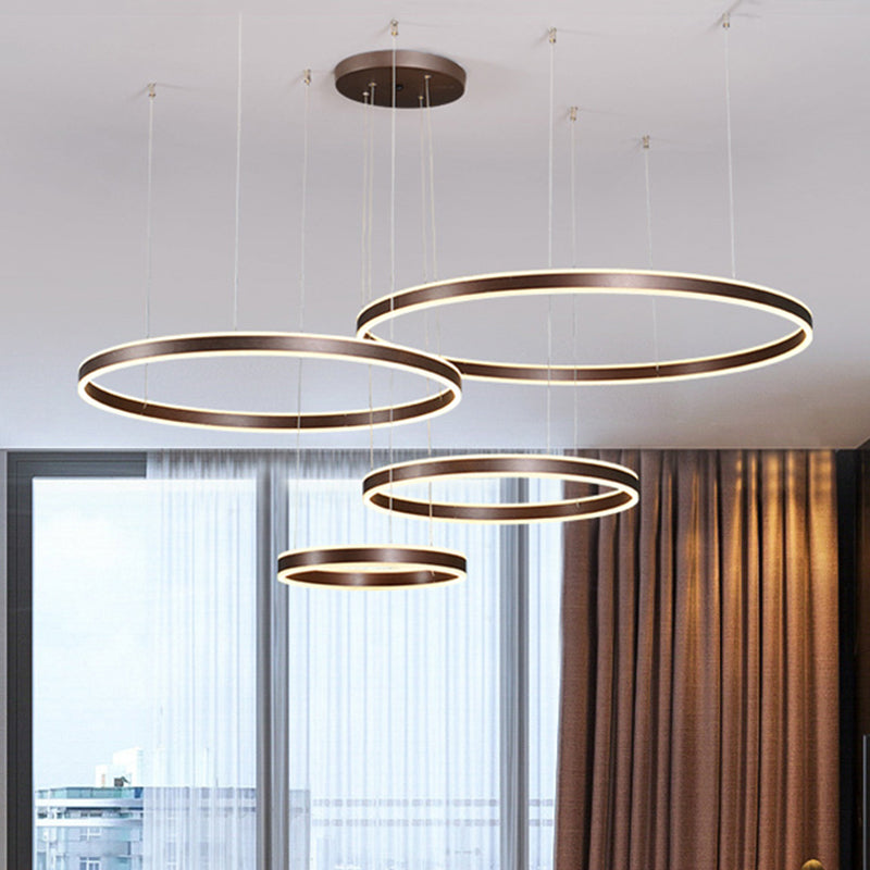 Modern Coffee Acrylic Led Chandelier - 3/4-Light Circle Pendant With Warm/White Lighting