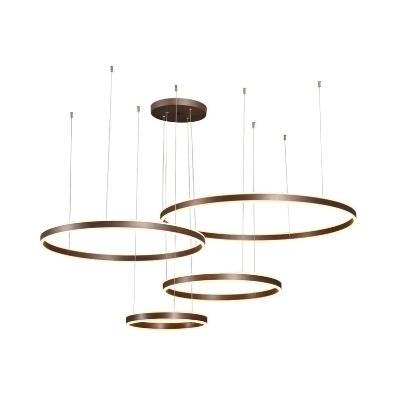 Modern Coffee Acrylic Led Chandelier - 3/4-Light Circle Pendant With Warm/White Lighting