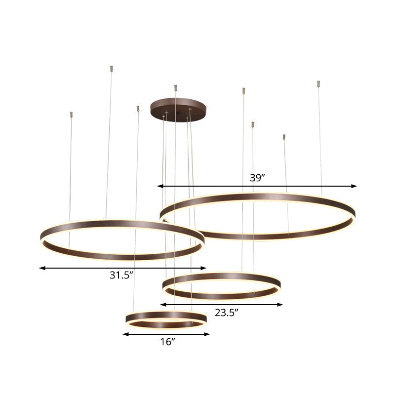 Modern Coffee Acrylic Led Chandelier - 3/4-Light Circle Pendant With Warm/White Lighting