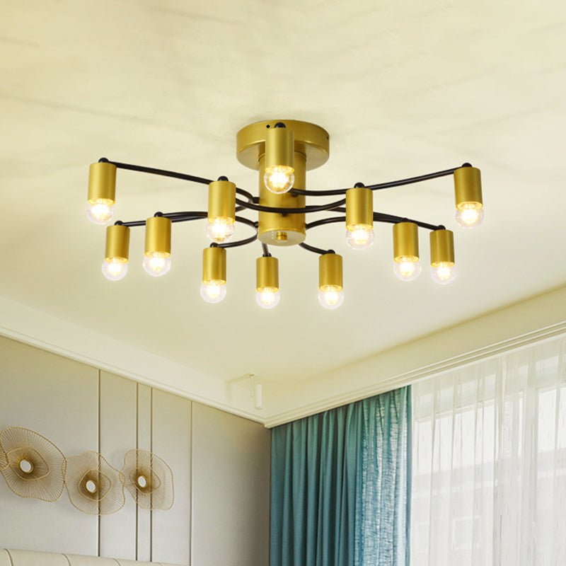 Sputnik Semi Flush Mount Metal Ceiling Lamp - 12/16 Lights, Modern Design in Gold/Black