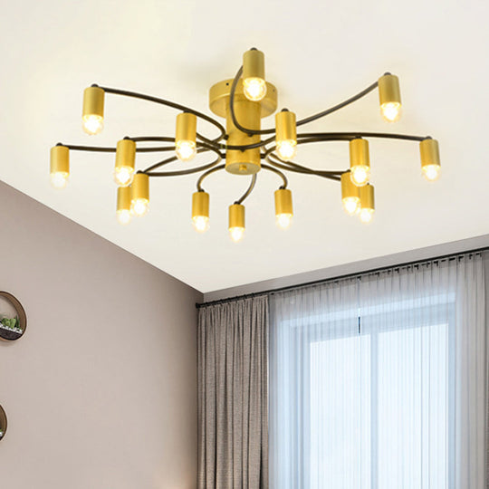 Sputnik Semi Flush Mount Metal Ceiling Lamp - 12/16 Lights, Modern Design in Gold/Black