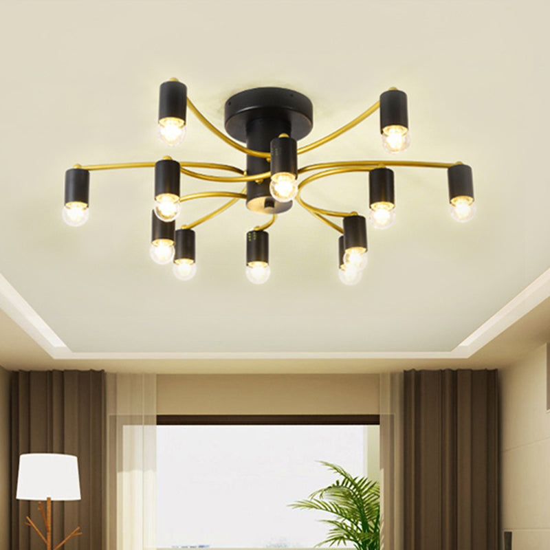 Sputnik Semi Flush Mount Metal Ceiling Lamp - 12/16 Lights, Modern Design in Gold/Black