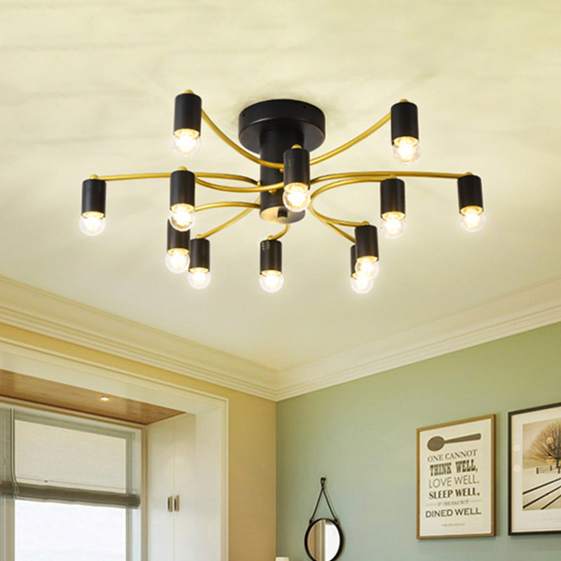 Sputnik Semi Flush Mount Metal Ceiling Lamp - 12/16 Lights, Modern Design in Gold/Black