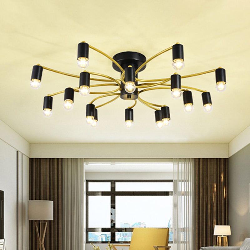 Sputnik Semi Flush Mount Metal Ceiling Lamp - 12/16 Lights, Modern Design in Gold/Black