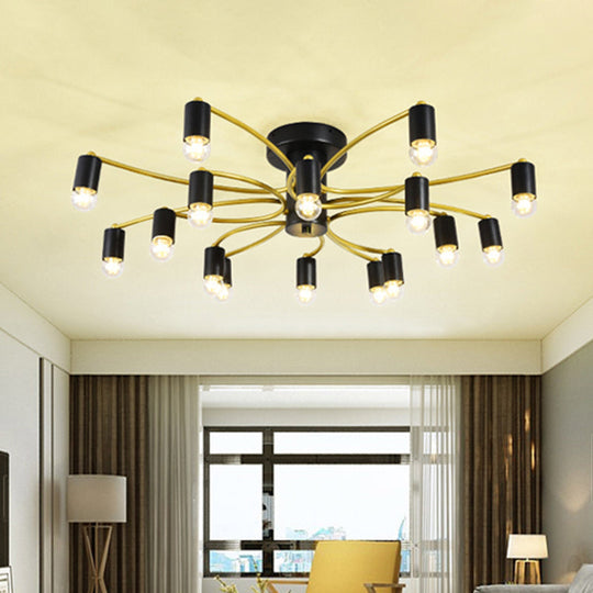 Sputnik Semi Flush Mount Metal Ceiling Lamp - 12/16 Lights Modern Design In Gold/Black