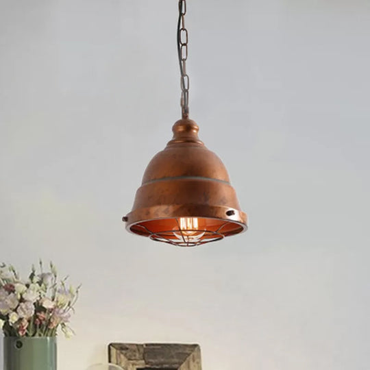 Vintage Metal Caged Ceiling Light - Rustic Dining Room Pendant Lamp