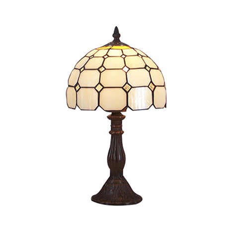 Tiffany Desk Lamp With Bead Glass Single Light - 12/8 Wide Lattice Bowl Design White For Office Or