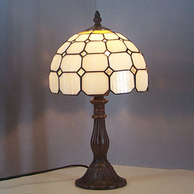 Tiffany Desk Lamp With Bead Glass Single Light - 12/8 Wide Lattice Bowl Design White For Office Or