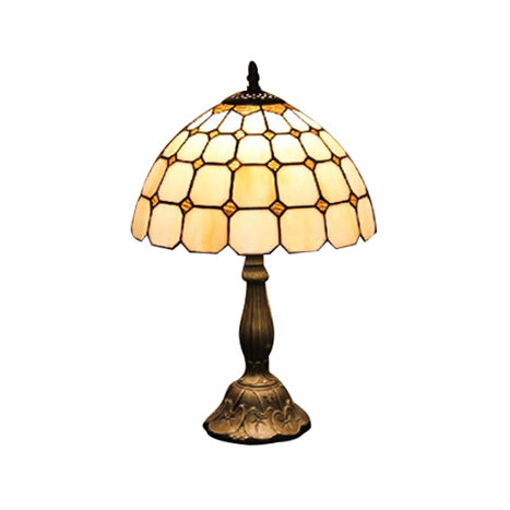 Tiffany Desk Lamp With Bead Glass Single Light - 12/8 Wide Lattice Bowl Design White For Office Or