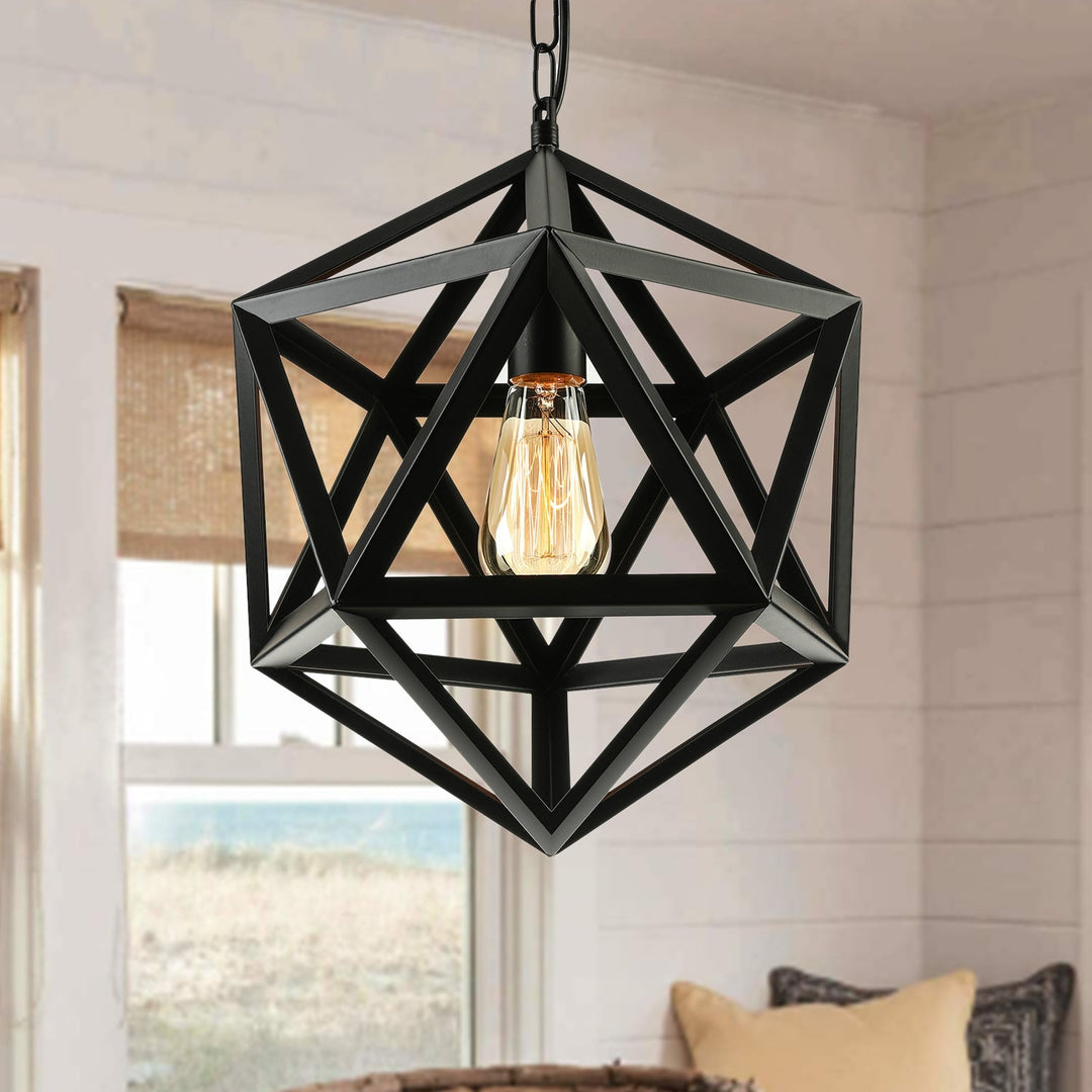 Industrial Geometric Metal Pendant Light, 14" / 18" Dia, 1 Bulb, Black/Rust - Perfect for Dining Room Ceiling