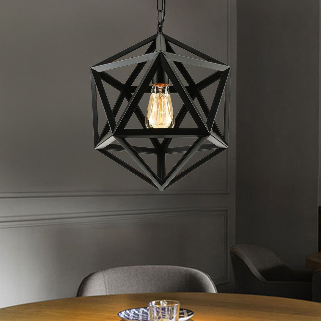 Industrial Geometric Metal Pendant Light, 14" / 18" Dia, 1 Bulb, Black/Rust - Perfect for Dining Room Ceiling