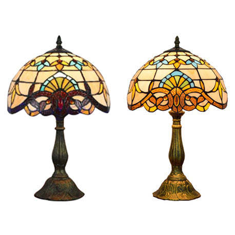 Victorian Tiffany Dome Shade Desk Light - Stained Glass Reading Lamp In Gold/Brown For Bedroom