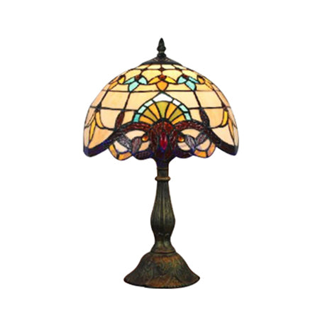 Victorian Tiffany Dome Shade Desk Light - Stained Glass Reading Lamp In Gold/Brown For Bedroom