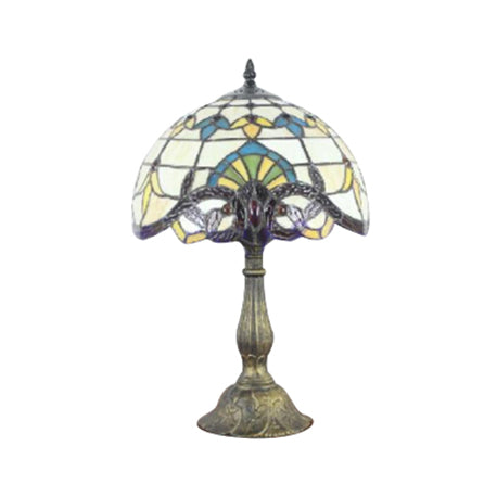 Victorian Tiffany Dome Shade Desk Light - Stained Glass Reading Lamp In Gold/Brown For Bedroom