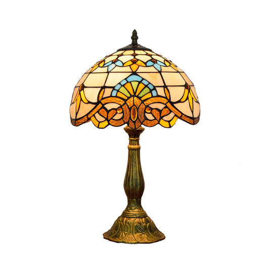 Victorian Tiffany Dome Shade Desk Light - Stained Glass Reading Lamp In Gold/Brown For Bedroom