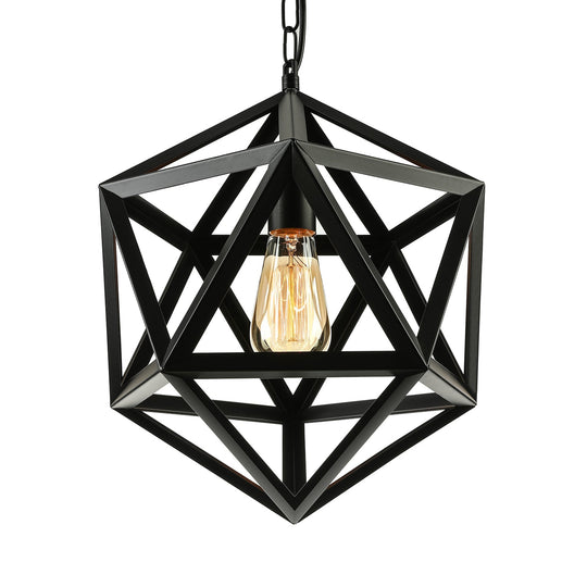 Industrial Geometric Metal Pendant Light, 14" / 18" Dia, 1 Bulb, Black/Rust - Perfect for Dining Room Ceiling