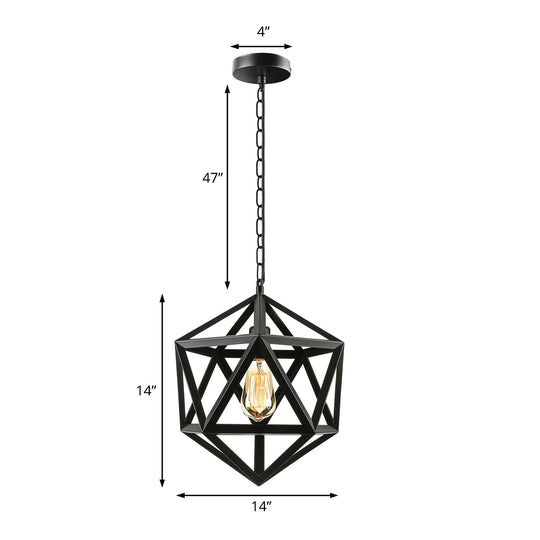 Industrial Geometric Metal Pendant Light, 14" / 18" Dia, 1 Bulb, Black/Rust - Perfect for Dining Room Ceiling