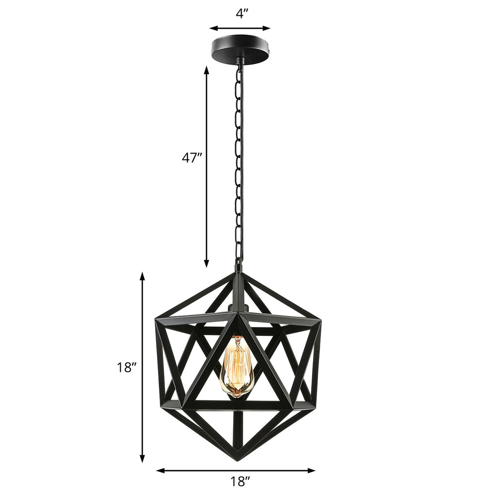 Industrial Geometric Metal Pendant Light, 14" / 18" Dia, 1 Bulb, Black/Rust - Perfect for Dining Room Ceiling