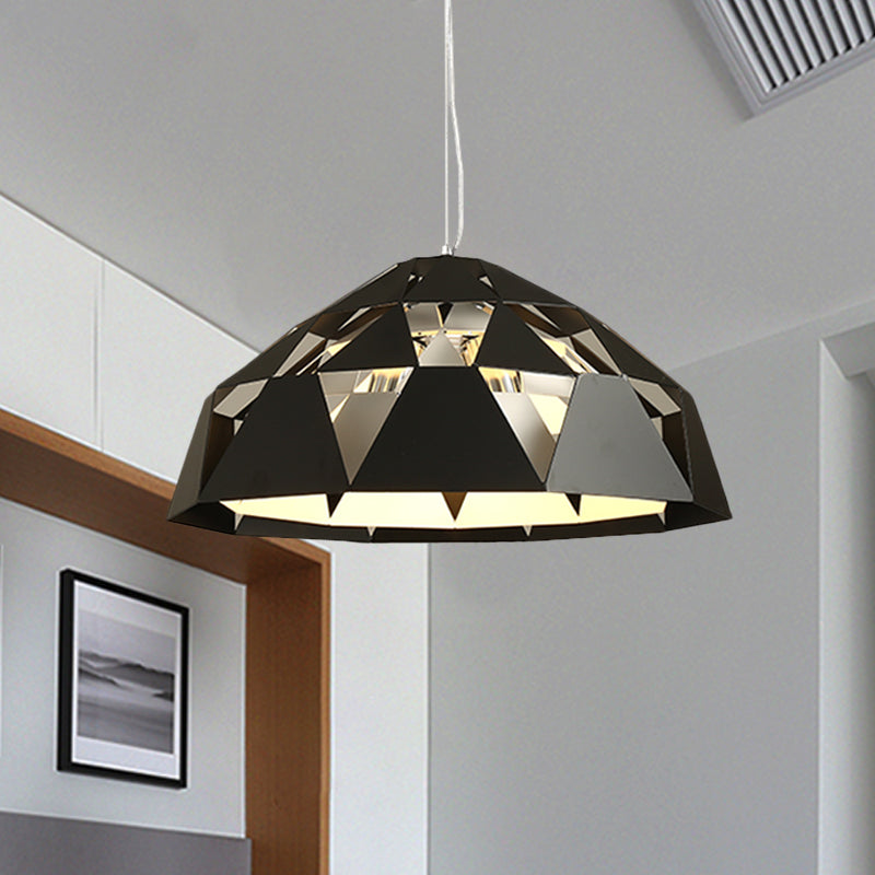 Modern 3-Light Black Hanging Chandelier With Metal Shades Diamond Design Suspended Pendant Lamp