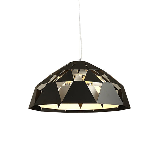 Modern 3-Light Black Hanging Chandelier With Metal Shades Diamond Design Suspended Pendant Lamp