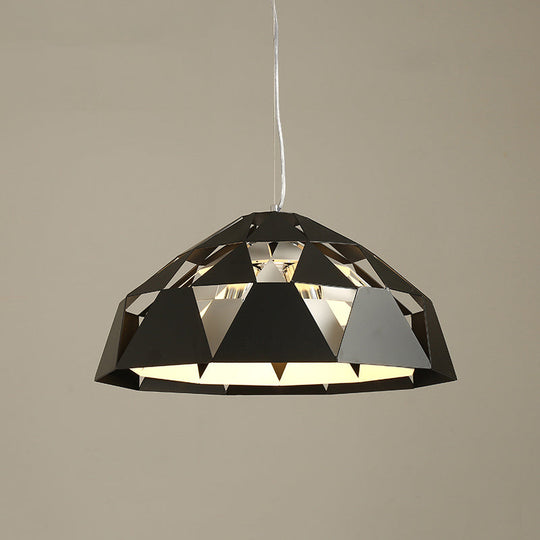 Modern 3-Light Black Hanging Chandelier With Metal Shades Diamond Design Suspended Pendant Lamp