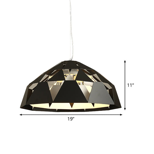 Modern 3-Light Black Hanging Chandelier With Metal Shades Diamond Design Suspended Pendant Lamp