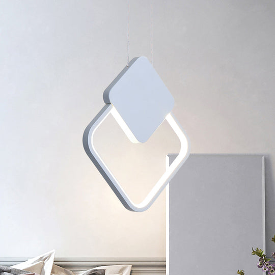 Acrylic LED Square Pendant Light: Modern Hanging Ceiling Lamp for Bedside with White/Black Shades & White/Warm Light