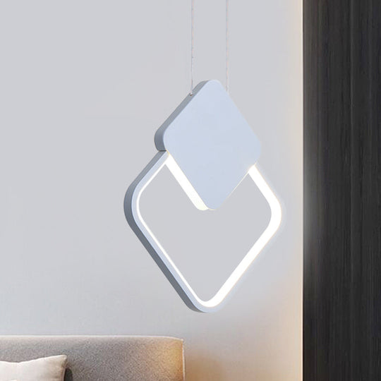 Acrylic LED Square Pendant Light: Modern Hanging Ceiling Lamp for Bedside with White/Black Shades & White/Warm Light