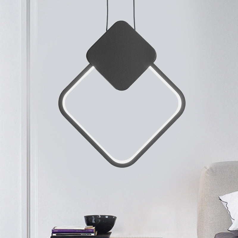 Acrylic LED Square Pendant Light: Modern Hanging Ceiling Lamp for Bedside with White/Black Shades & White/Warm Light