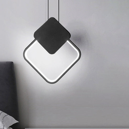 Modern Acrylic Square Pendant Light Fixture With Led - White/Black Bedside Ceiling Lamp White/Warm