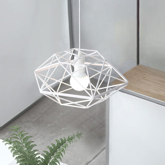 Contemporary White Geometry Cage Pendant Light With 1-Bulb For Dining Room