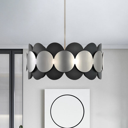 Modern Nordic Black Drum Pendant Light With 6 Bulbs - Metallic Ceiling Chandelier For Bedroom