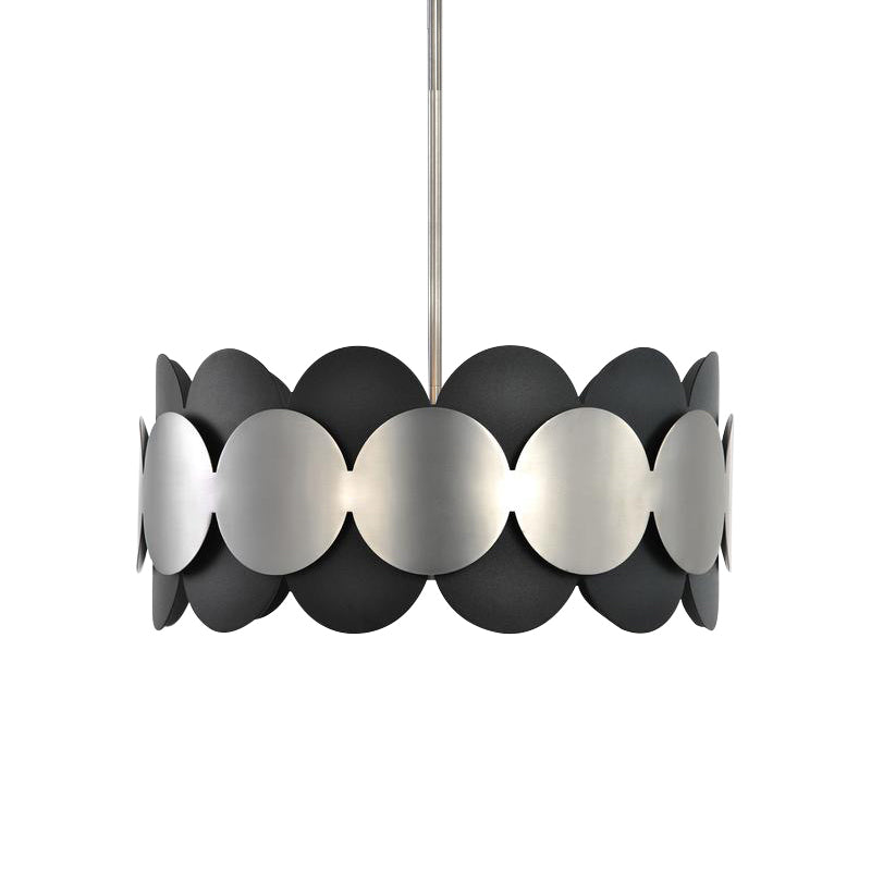 Modern Nordic Black Drum Pendant Light With 6 Bulbs - Metallic Ceiling Chandelier For Bedroom