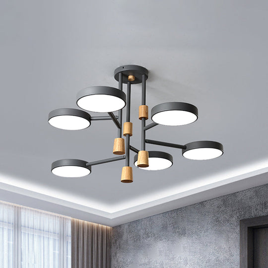 Metallic Macaron Round Flushmount Lighting with 6 Heads: Grey/Green/White LED Semi Flush Mount Lamp for Living Room