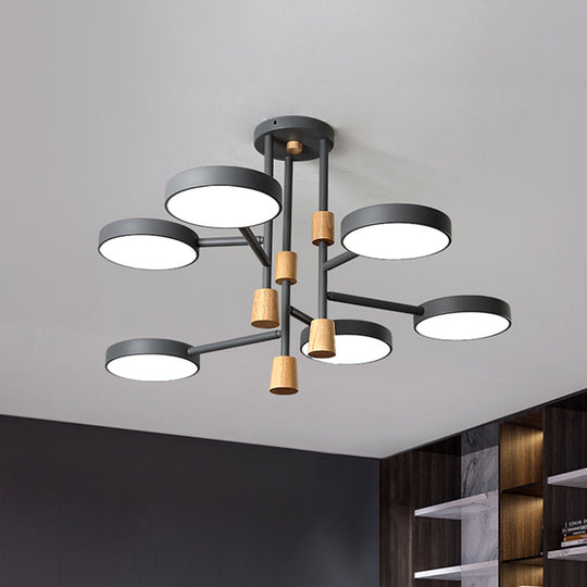 Metallic Macaron Round Flushmount Lighting with 6 Heads: Grey/Green/White LED Semi Flush Mount Lamp for Living Room