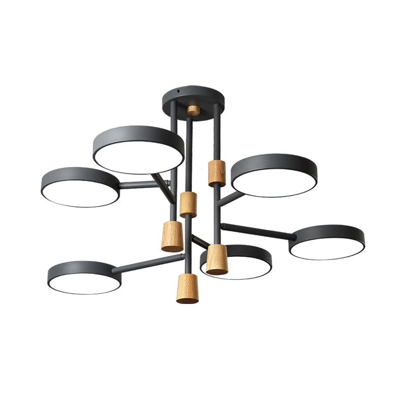 Metallic Macaron Round Flushmount Lighting with 6 Heads: Grey/Green/White LED Semi Flush Mount Lamp for Living Room