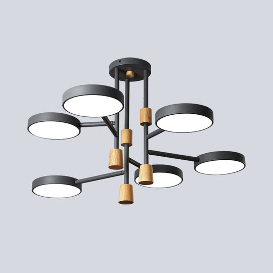 Metallic Macaron Round Flushmount Lighting with 6 Heads: Grey/Green/White LED Semi Flush Mount Lamp for Living Room