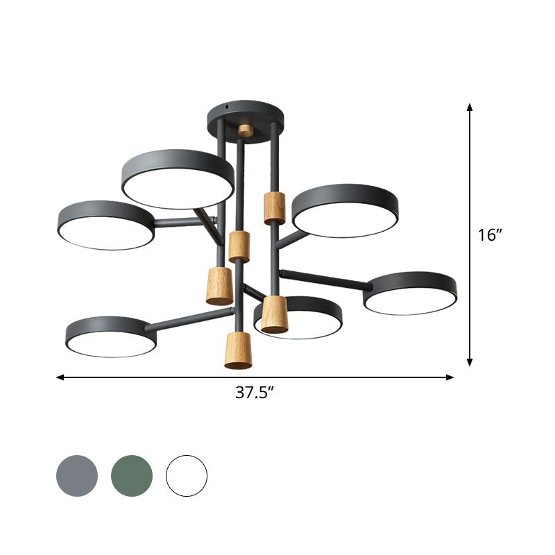 Metallic Macaron Round Flushmount Lighting with 6 Heads: Grey/Green/White LED Semi Flush Mount Lamp for Living Room