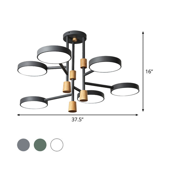 Metallic Macaron Round Flushmount Lighting With 6 Heads: Grey/Green/White Led Semi Flush Mount Lamp