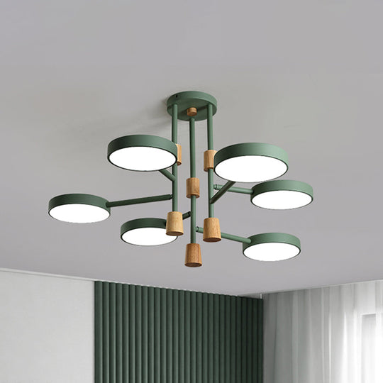 Metallic Macaron Round Flushmount Lighting with 6 Heads: Grey/Green/White LED Semi Flush Mount Lamp for Living Room