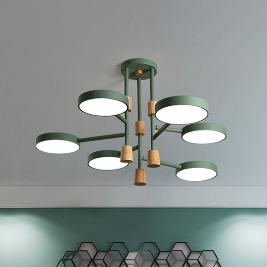 Metallic Macaron Round Flushmount Lighting with 6 Heads: Grey/Green/White LED Semi Flush Mount Lamp for Living Room