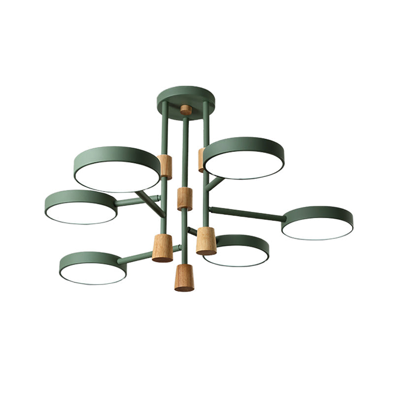 Metallic Macaron Round Flushmount Lighting with 6 Heads: Grey/Green/White LED Semi Flush Mount Lamp for Living Room