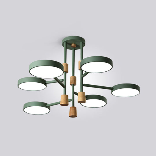 Metallic Macaron Round Flushmount Lighting with 6 Heads: Grey/Green/White LED Semi Flush Mount Lamp for Living Room