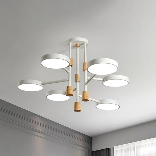 Metallic Macaron Round Flushmount Lighting with 6 Heads: Grey/Green/White LED Semi Flush Mount Lamp for Living Room