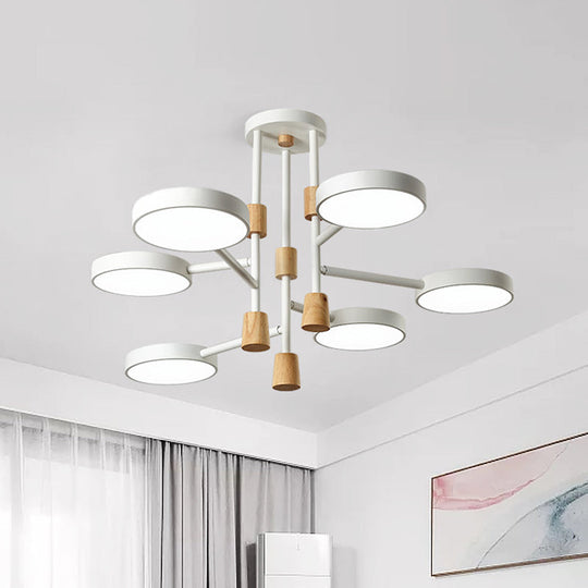 Metallic Macaron Round Flushmount Lighting with 6 Heads: Grey/Green/White LED Semi Flush Mount Lamp for Living Room