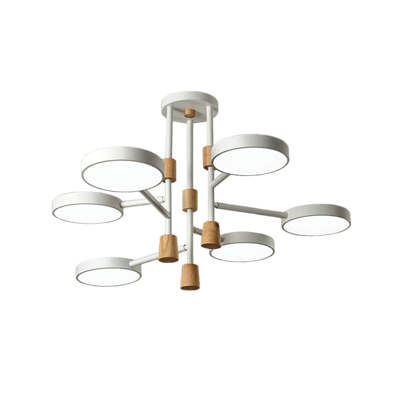 Metallic Macaron Round Flushmount Lighting with 6 Heads: Grey/Green/White LED Semi Flush Mount Lamp for Living Room