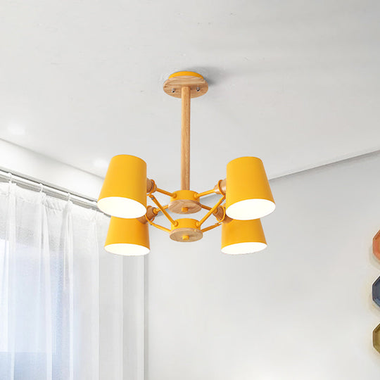 Macaron 4-Light Semi Flush Ceiling Lamp, Pink/Yellow Barrel with Wood Rod