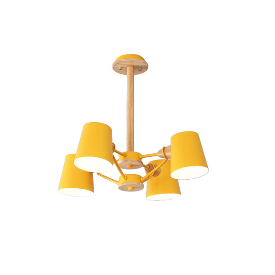 Macaron 4-Light Semi Flush Ceiling Lamp, Pink/Yellow Barrel with Wood Rod